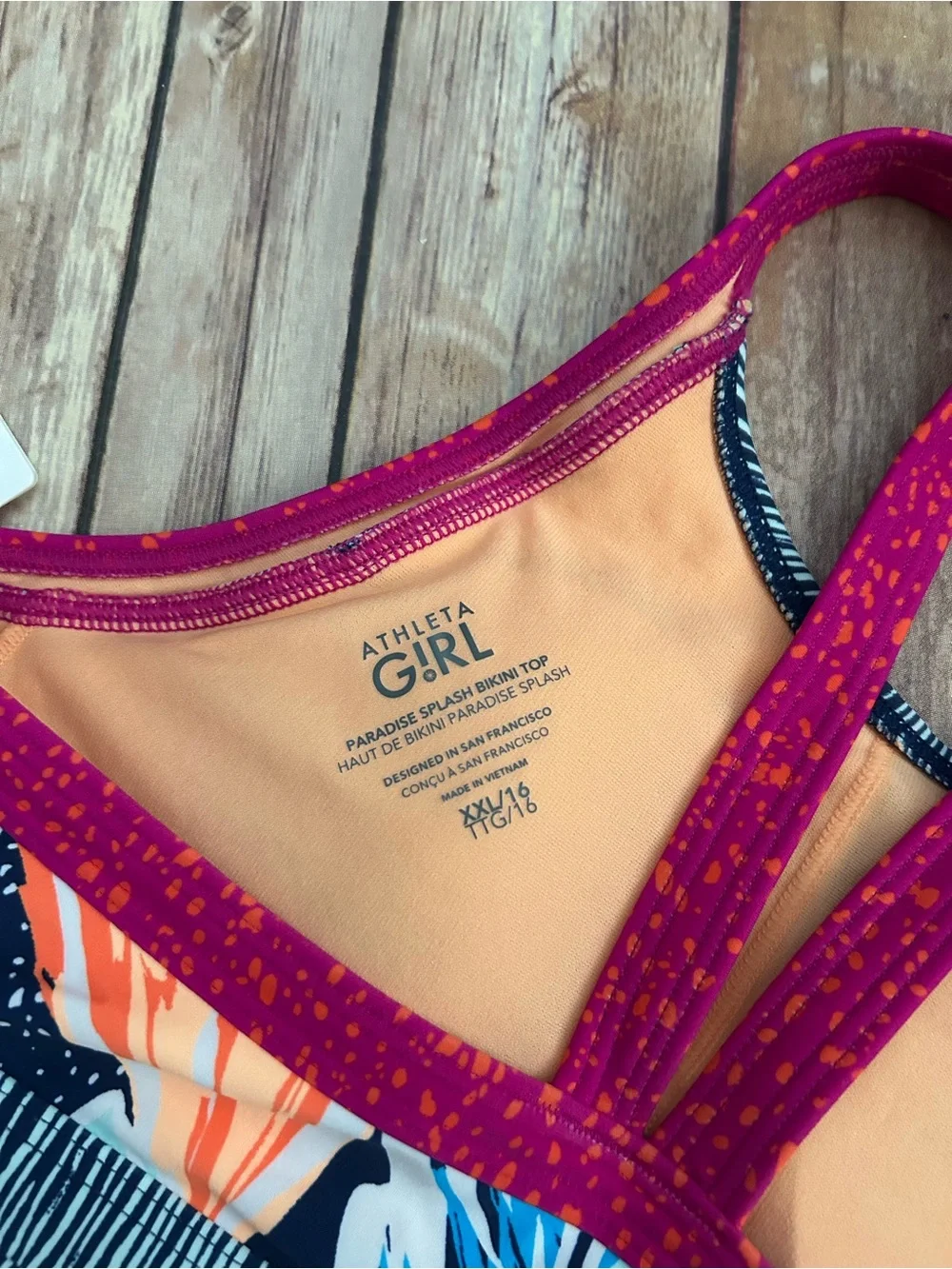 Athleta Girl Floral & Stripe Bikini Top - Pink, Blue, Navy